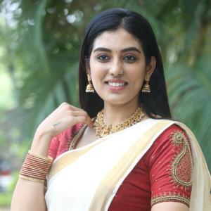 Actress Nishkala Glows in Traditional White and Gold Saree with Maroon Blouse – Latest Photos