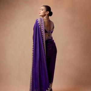 Actress Hebbah Patel Looks Regal in Purple Embroidered Saree | Latest Photos