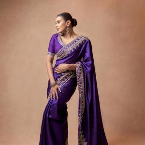 Actress Hebbah Patel Looks Regal in Purple Embroidered Saree | Latest Photos