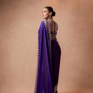 Actress Hebbah Patel Looks Regal in Purple Embroidered Saree | Latest Photos