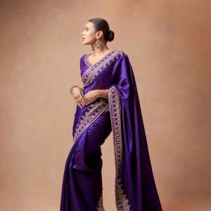 Actress Hebbah Patel Looks Regal in Purple Embroidered Saree | Latest Photos
