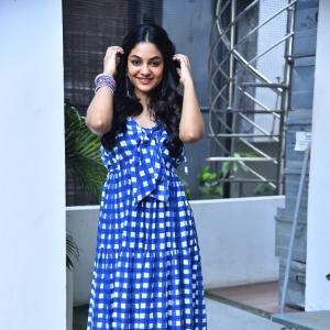Actress Ivana Looks Fresh and Chic in Blue Checkered Dress | Latest Photos