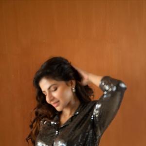 Actress Ishwarya Menon Looks Glamorous in Silver Sequin Romper | Latest Photos