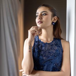 Actress Priya Warrior Looks Elegant in Navy Blue Embroidered Dress | Latest Photos