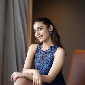 Actress Priya Warrior Looks Elegant in Navy Blue Embroidered Dress | Latest Photos