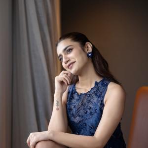 Actress Priya Warrior Looks Elegant in Navy Blue Embroidered Dress | Latest Photos