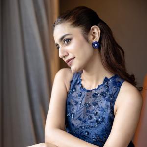 Actress Priya Warrior Looks Elegant in Navy Blue Embroidered Dress | Latest Photos