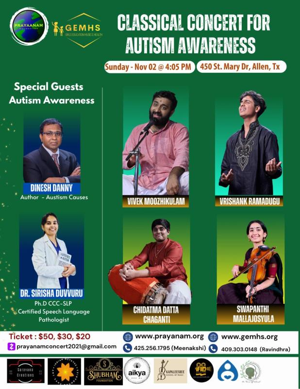 Classical Concert for Autism Awareness | Presented by: Prayanam & GEMHS