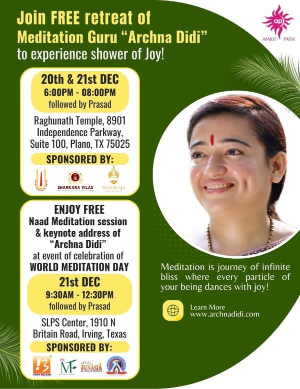 Archna Didi’s FREE Meditation Retreat – World Meditation Day | Sponsored by Sree Shankara Vilas