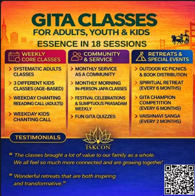 FREE Gita Classes 2026 in Fremont – Family Spiritual Program by ISKCON