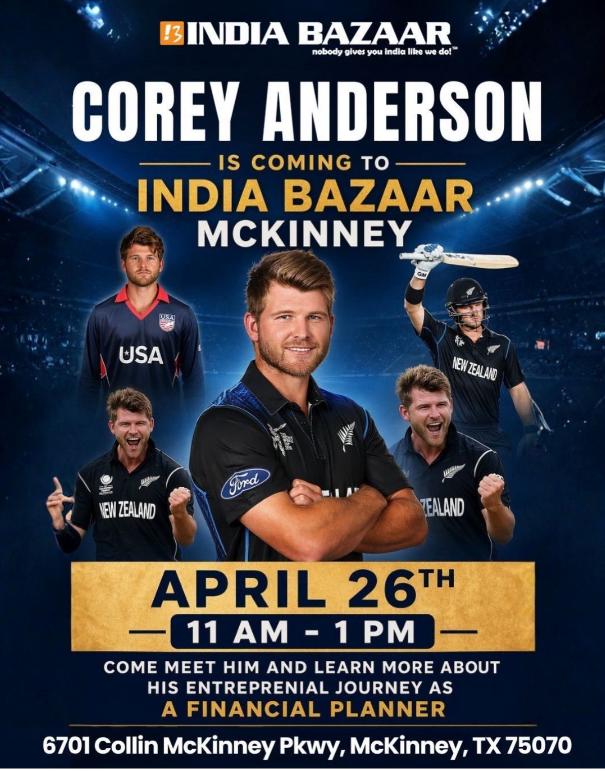 India Bazaar McKinney Event  Corey Anderson Live Meet & Greet on April 26