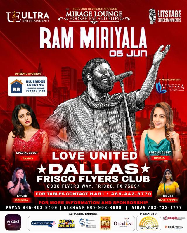Ram Miryala Live in Dallas 2026   Love United Concert at Frisco Flyers Club