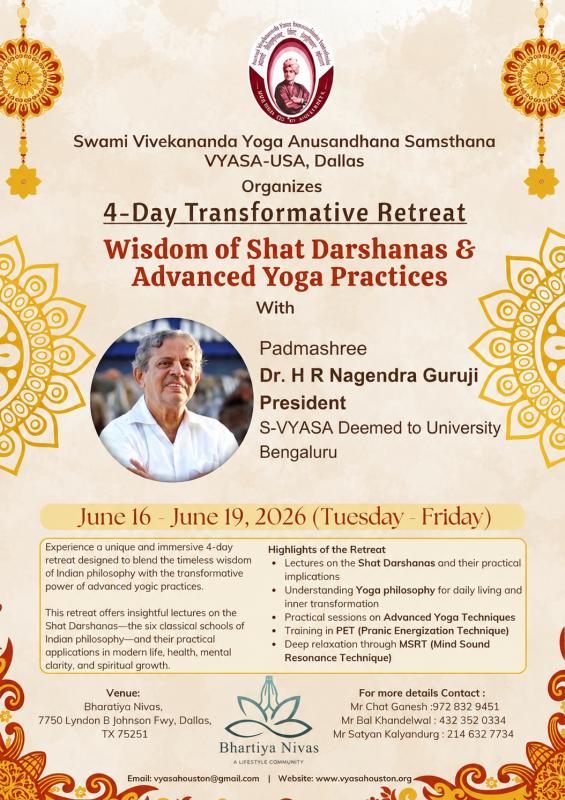 4-Day Yoga Retreat in Dallas 2026 With Dr. H R Nagendra Guruji