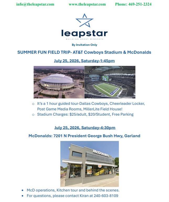 Leapstar Summer Field Trip  AT&T Stadium Guided Tour