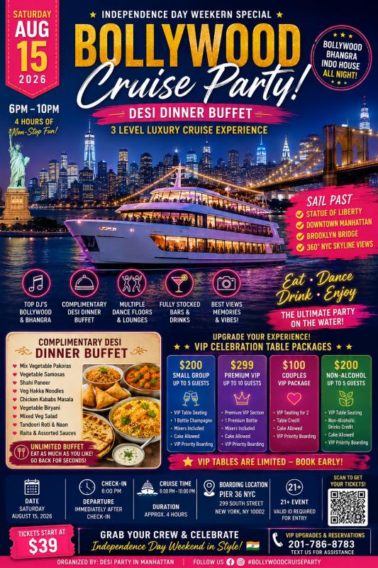 Bollywood Cruise Party With Desi Dinner Buffet in New York