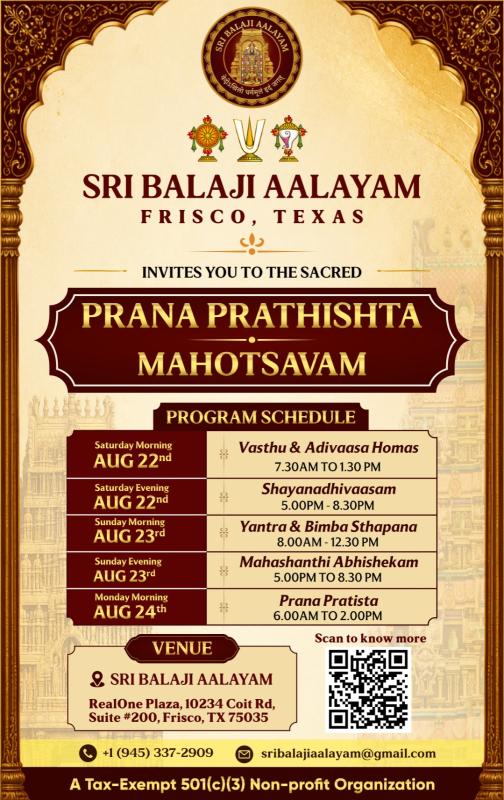Sri Balaji Aalayam Prana Prathishta Mahotsavam