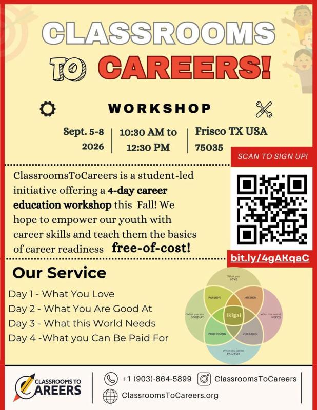 Free ClassroomsToCareers Workshop in Frisco