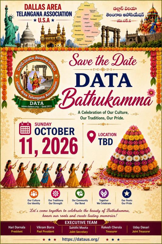 DATA Bathukamma 2026 Celebration in Dallas on October 11