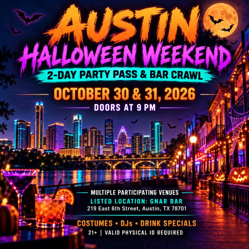 Austin Halloween Weekend 2026: 2-Day Party Pass & Bar Crawl