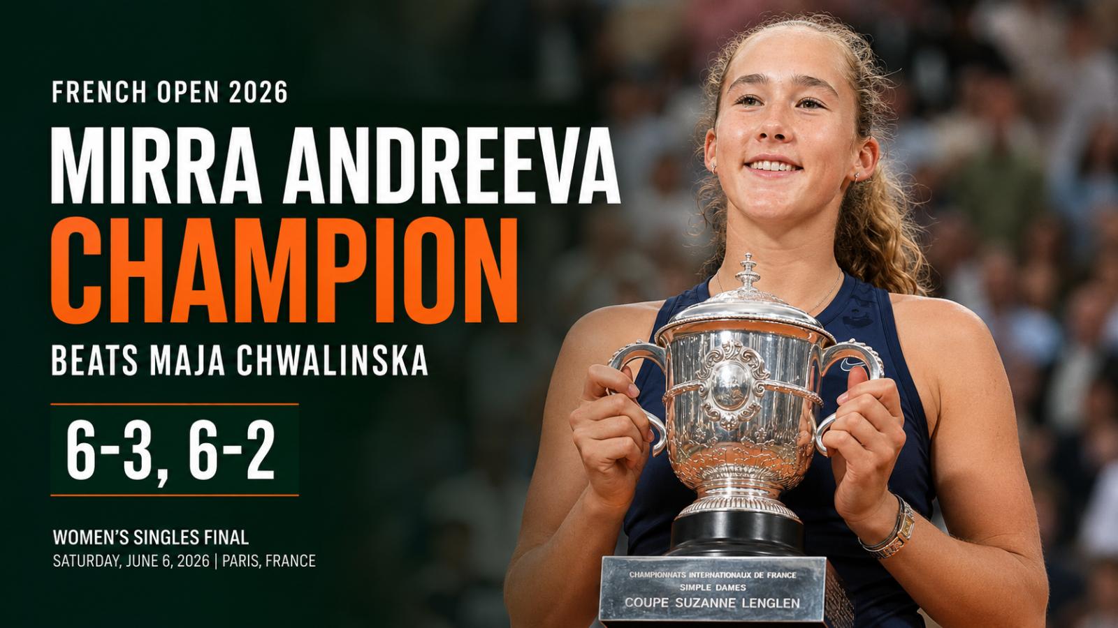 Mirra Andreeva Beats Maja Chwalinska to Win First French Open Title