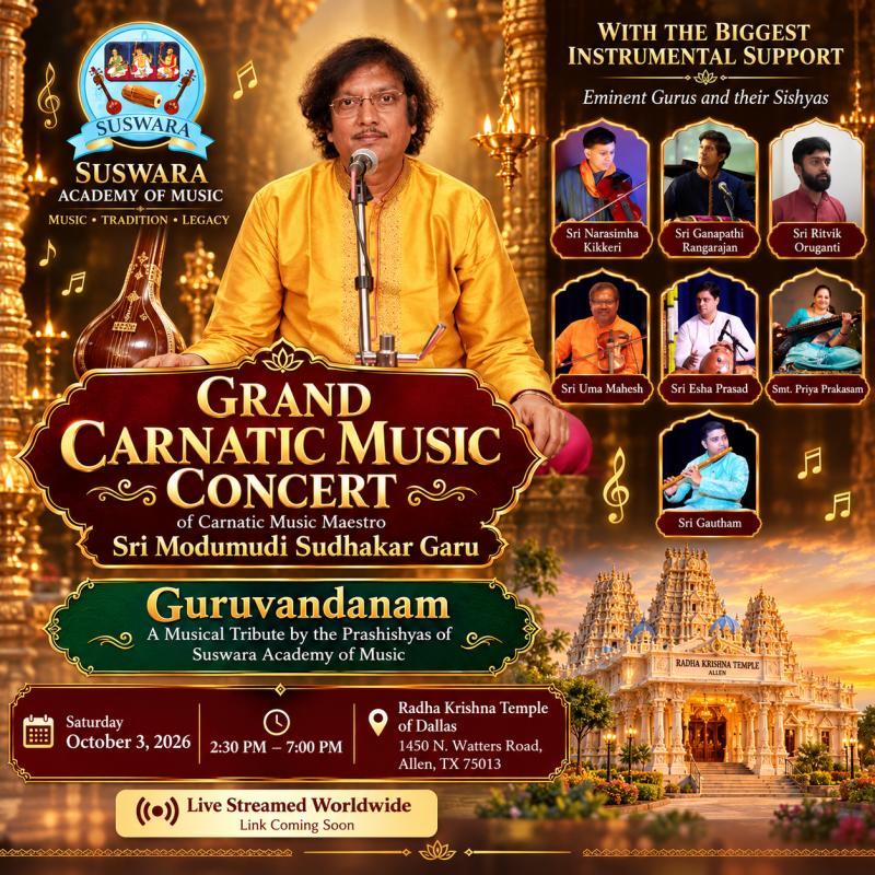 Carnatic Maestro Sri Modumudi Sudhakar Garu Live in Allen