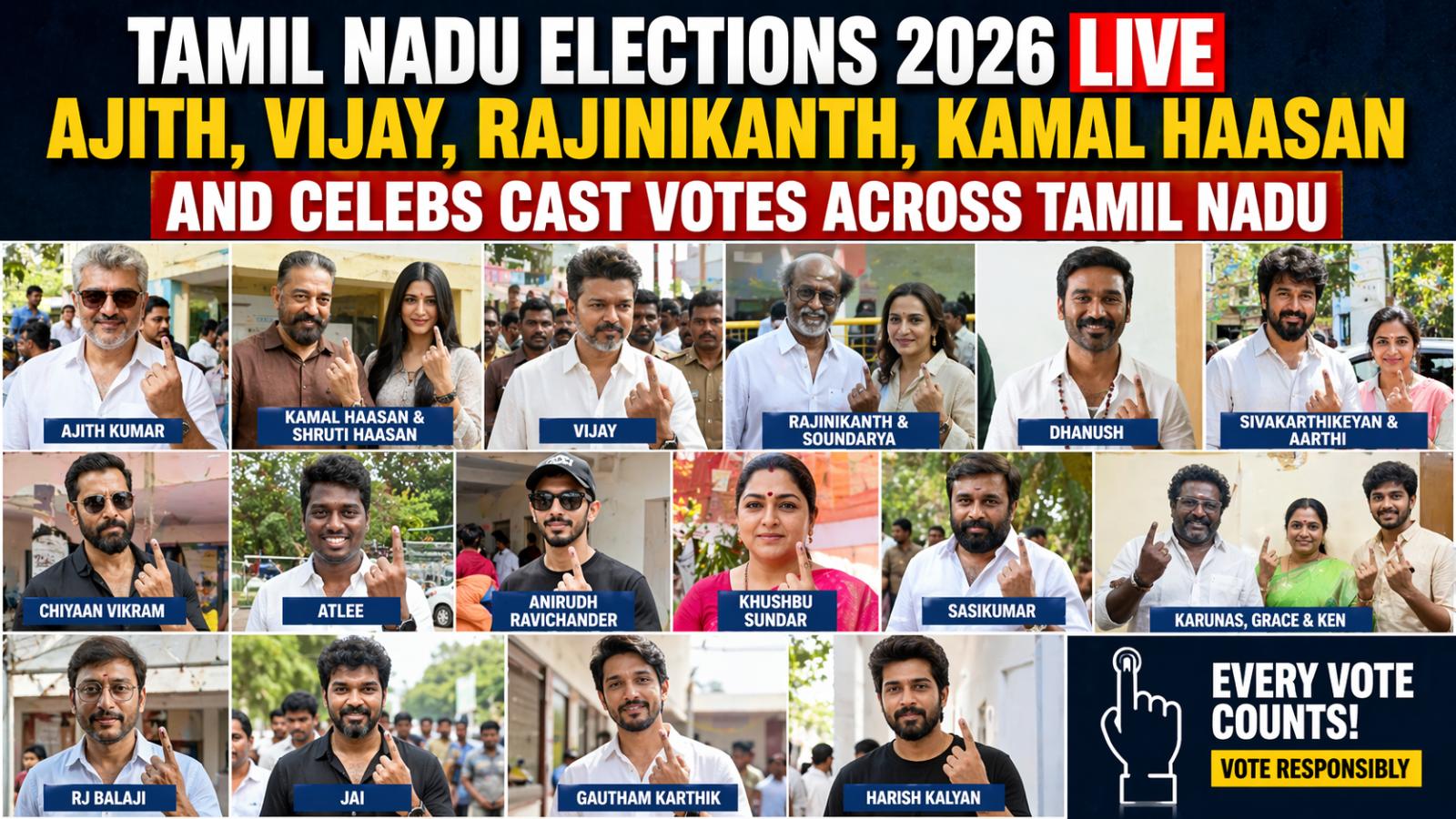 Tamil Nadu Elections Live: Ajith, Vijay, Rajinikanth, Kamal Haasan Cast Votes