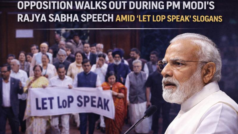 Opposition Walks Out During PM Modi’s Rajya Sabha Speech Amid Let LoP Speak Slogans