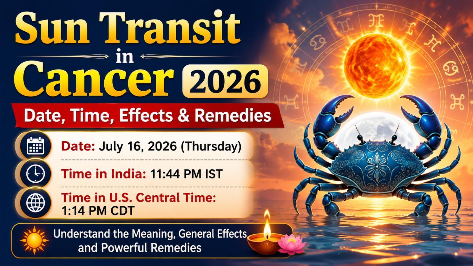 Sun Transit in Cancer 2026: Date, Time, Effects and Remedies