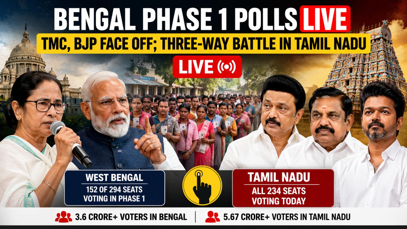 Assembly Elections Live: Bengal Voting Begins, Tamil Nadu Sees Triangular Contest