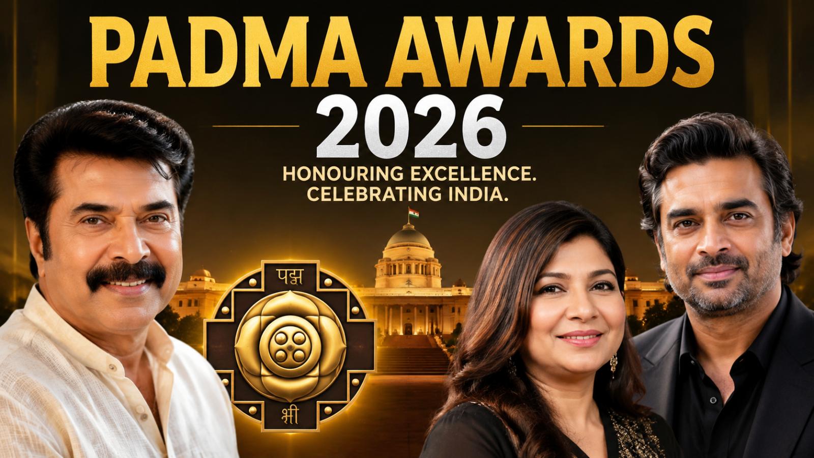 Padma Awards 2026 honour Mammootty, Alka Yagnik and R Madhavan