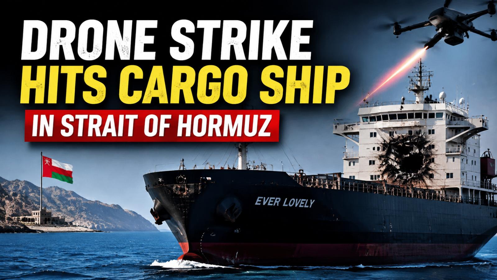 Strait of Hormuz drone strike damages cargo vessel near Oman