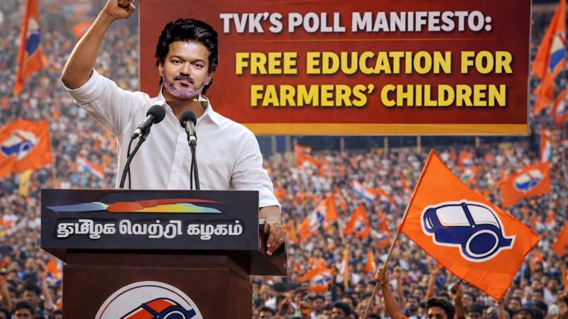 TVK’s Vijay Unveils Poll Manifesto, Promises Free Education for Farmers’ Children