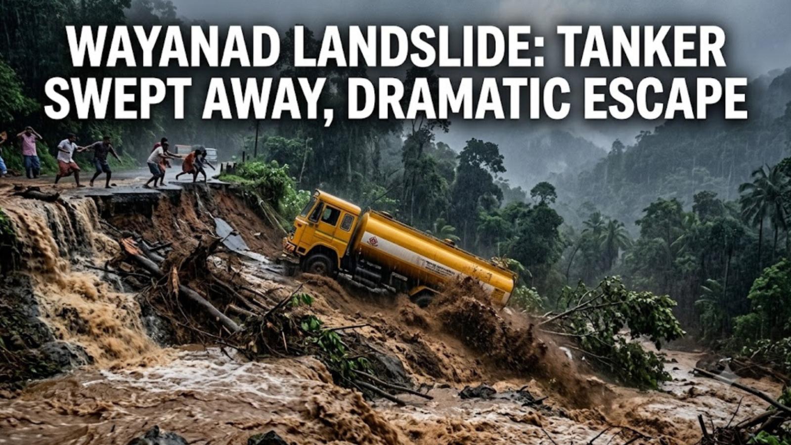 Wayanad landslide video shows tanker swept away, narrow escape