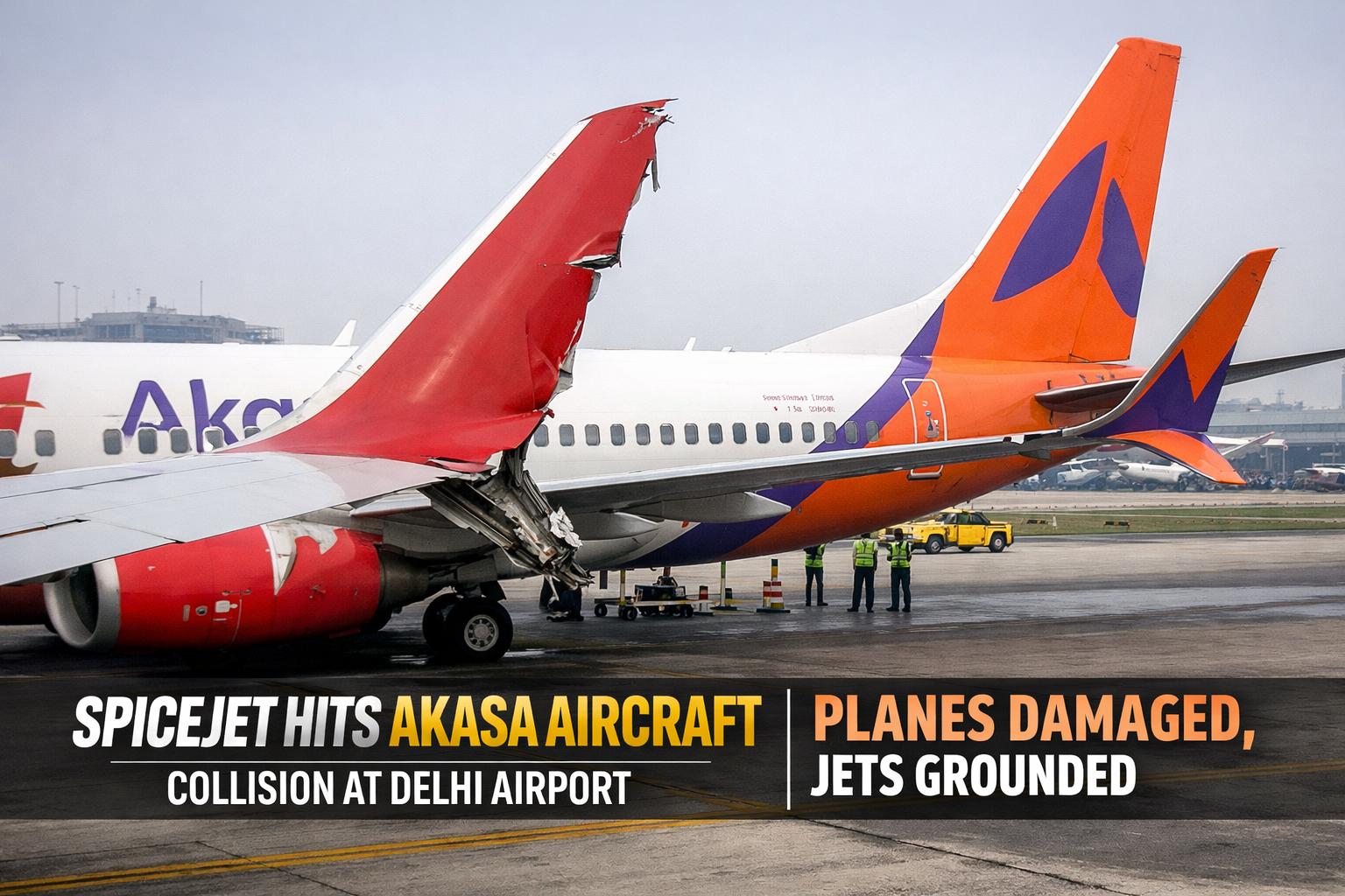 SpiceJet Plane Hits Akasa Aircraft at Delhi Airport, Both Jets Damaged During Taxiing