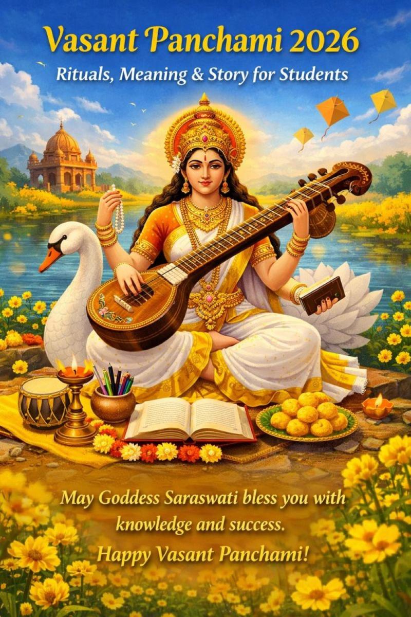 Vasant Panchami 2026  Rituals, Meaning, Story and Importance for Students on Saraswati Puja