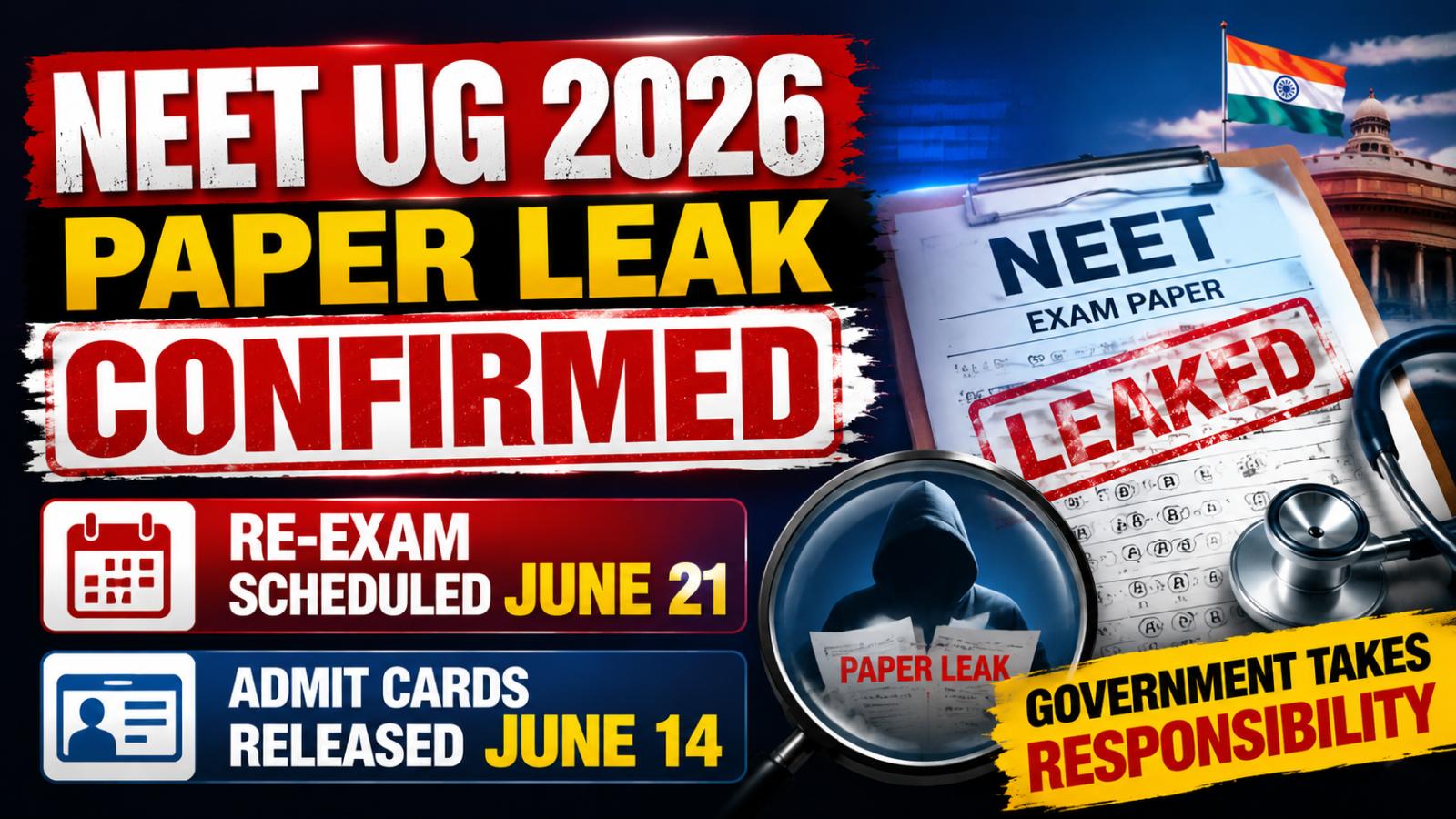 NEET UG 2026 Paper Leak Confirmed Re-Exam Scheduled June 21 Admit Cards June 14