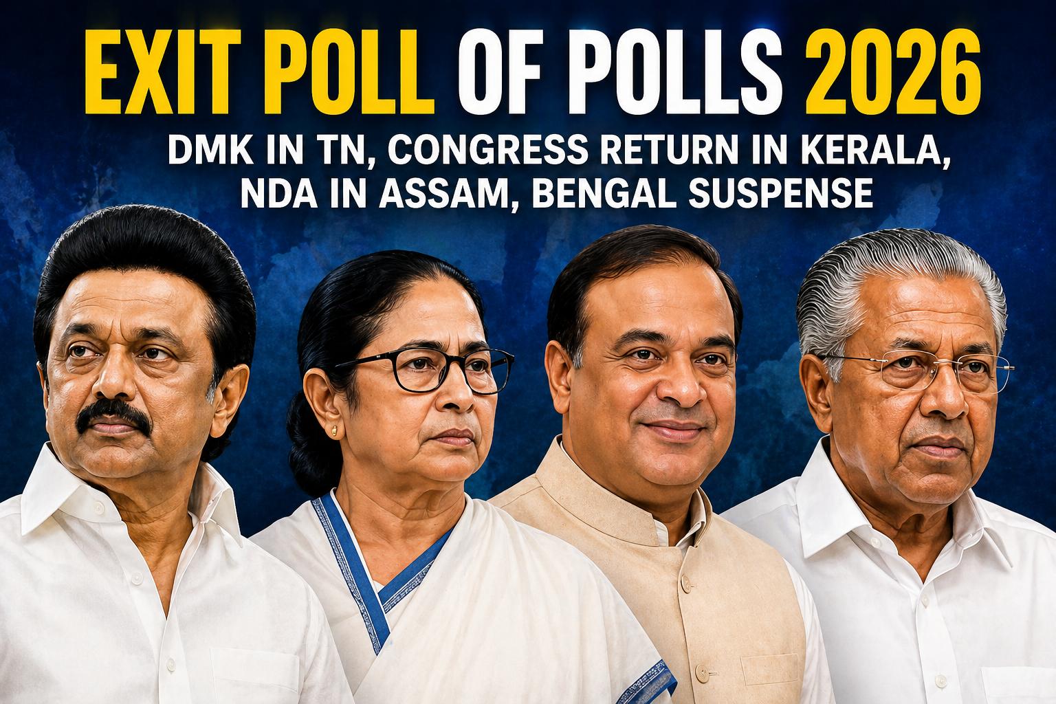Exit Polls 2026 DMK Leads TN Congress Comeback Kerala NDA Sweep Assam Bengal Tight