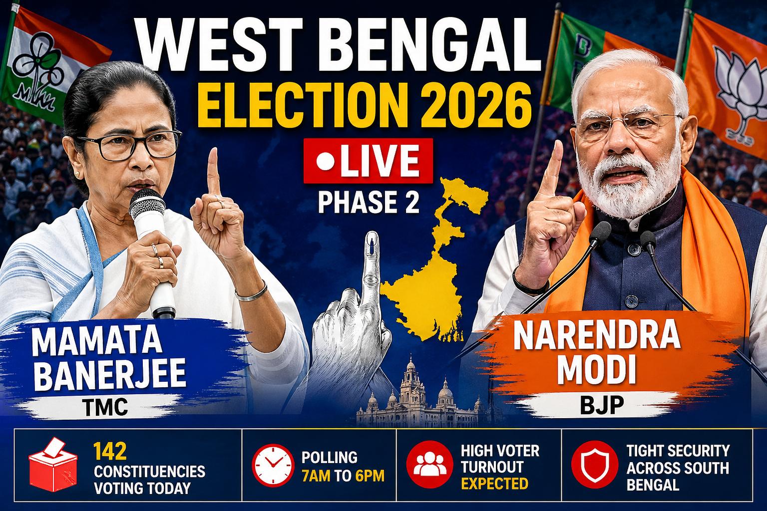 West Bengal Election 2026 Live Phase 2 Mamata Banerjee vs BJP Led by Narendra Modi