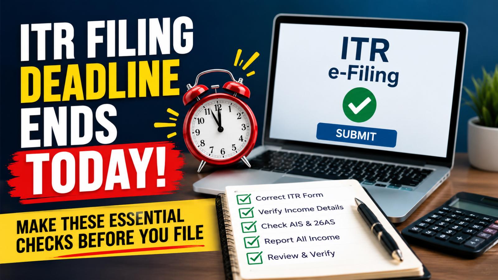 ITR Filing Deadline Ends Today: Essential Checks Before You File
