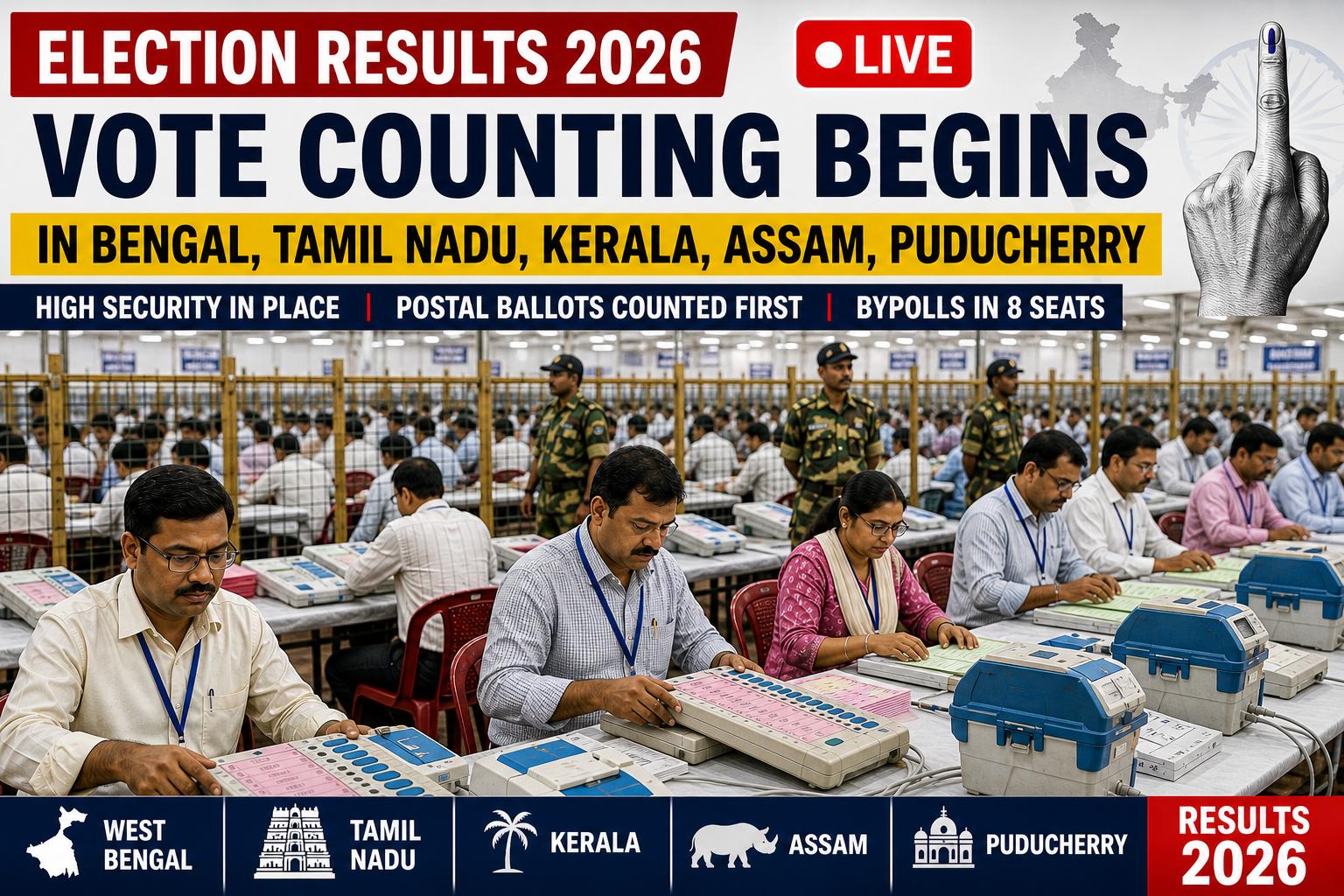 Election Results 2026 Live Updates: Vote Counting Begins Across 5 States