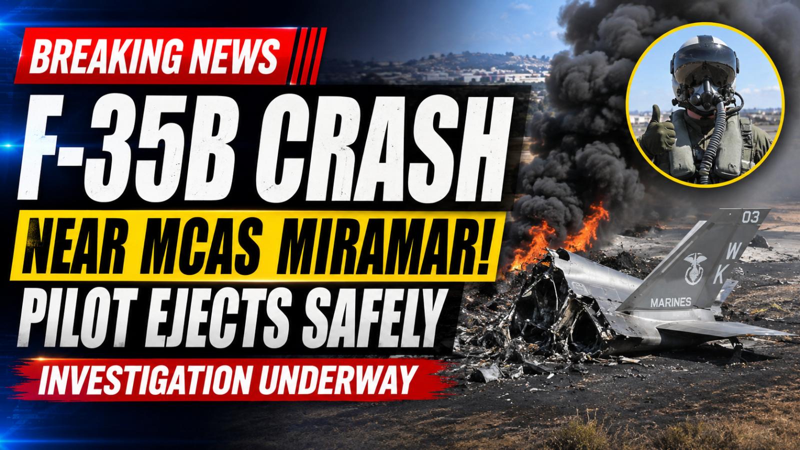 F-35B Crash Near MCAS Miramar, Pilot Ejects Safely
