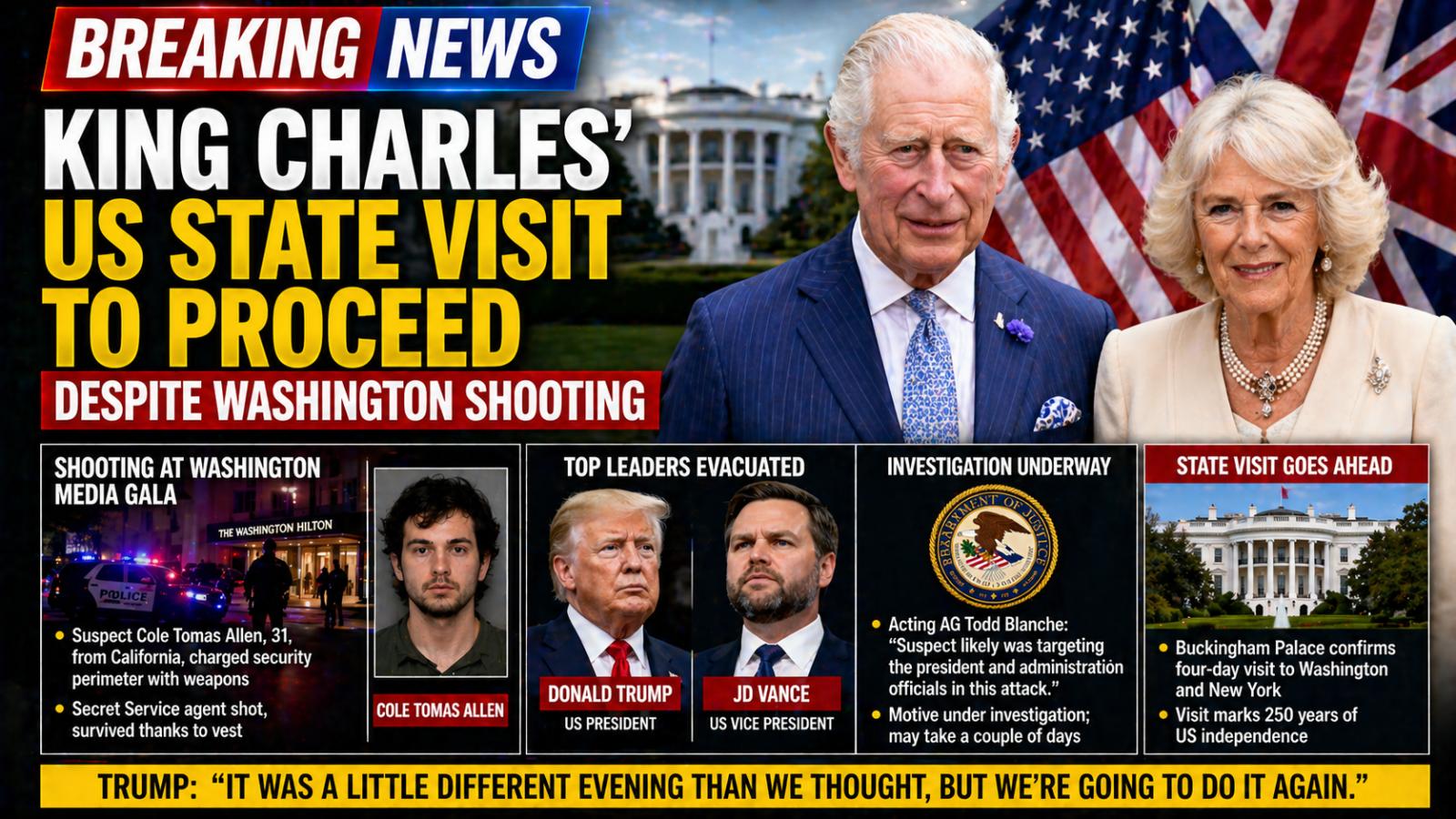 Royal Visit of King Charles Continues as US Investigates Washington Gala Shooting