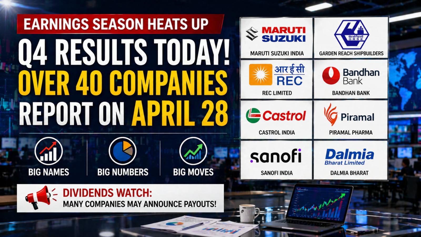 Q4FY26 Earnings Today Over 40 Companies Including Maruti Suzuki, REC, Bandhan Bank Announce Results