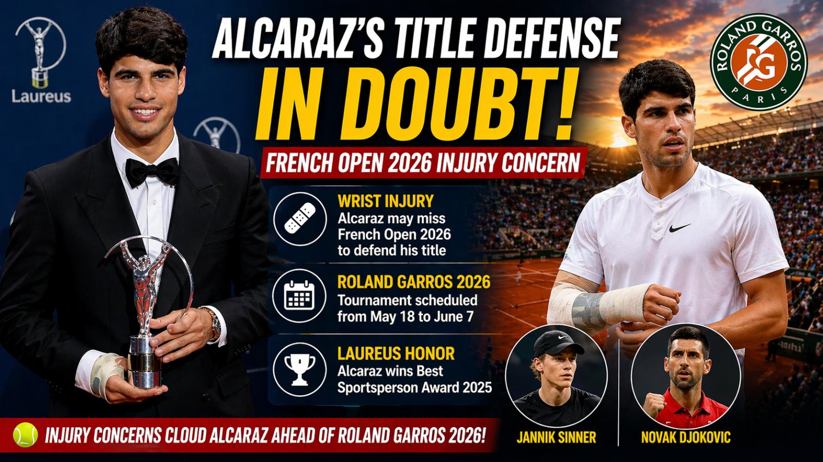 Carlos Alcaraz Injury Puts French Open 2026 Title Defense in Doubt