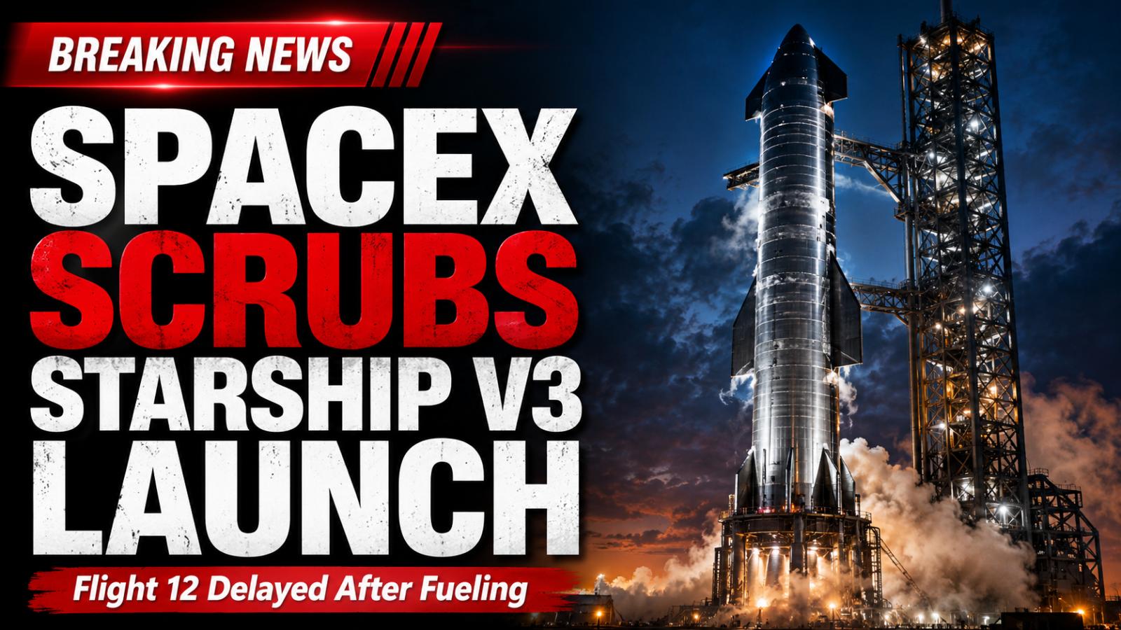 SpaceX Scrubs Starship V3 Flight 12 Launch After Fully Fueling Rocket