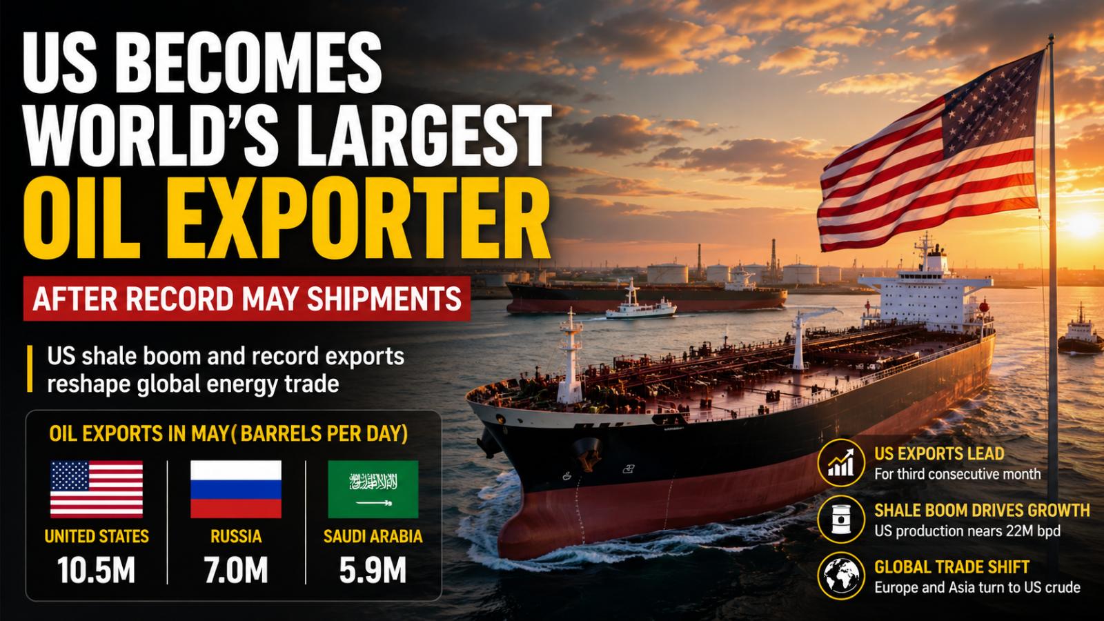 US Shale Oil Exports Hit May Record as America Tops Saudi Arabia, Russia