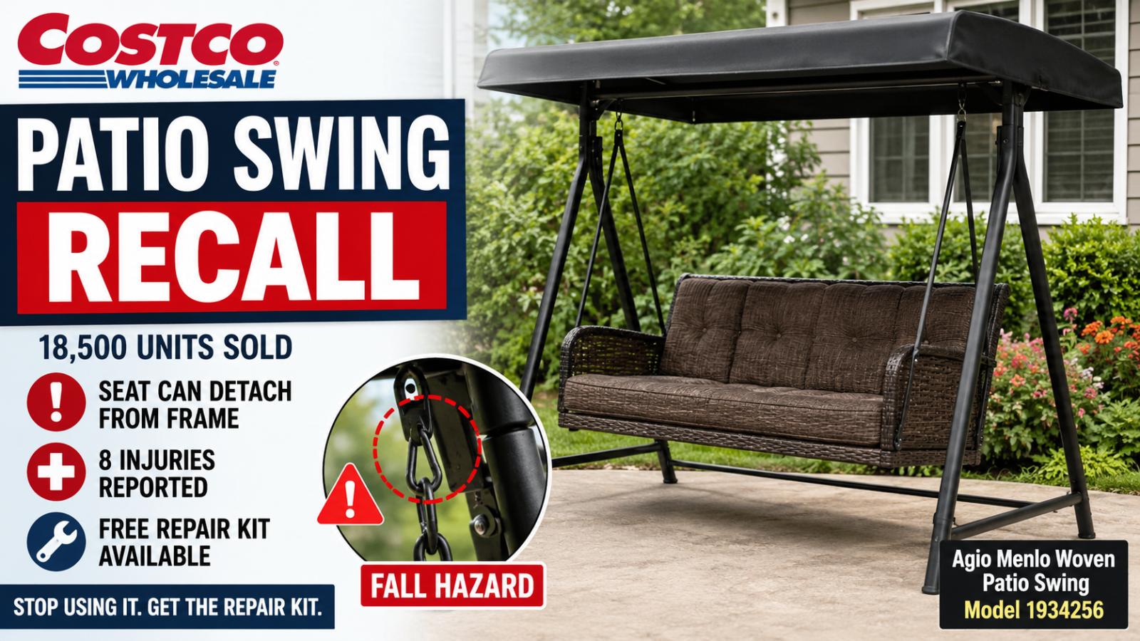 U.S. Costco Patio Swing Recall 18,500 Agio Swings Affected