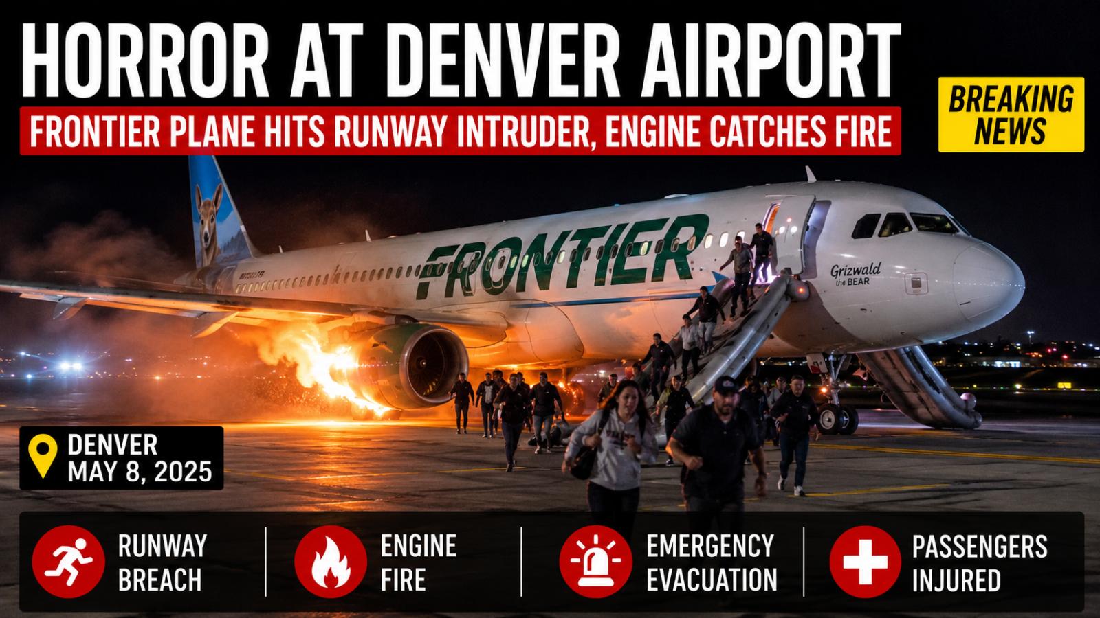 Frontier Plane Hits Runway Intruder at Denver, Engine Ignites