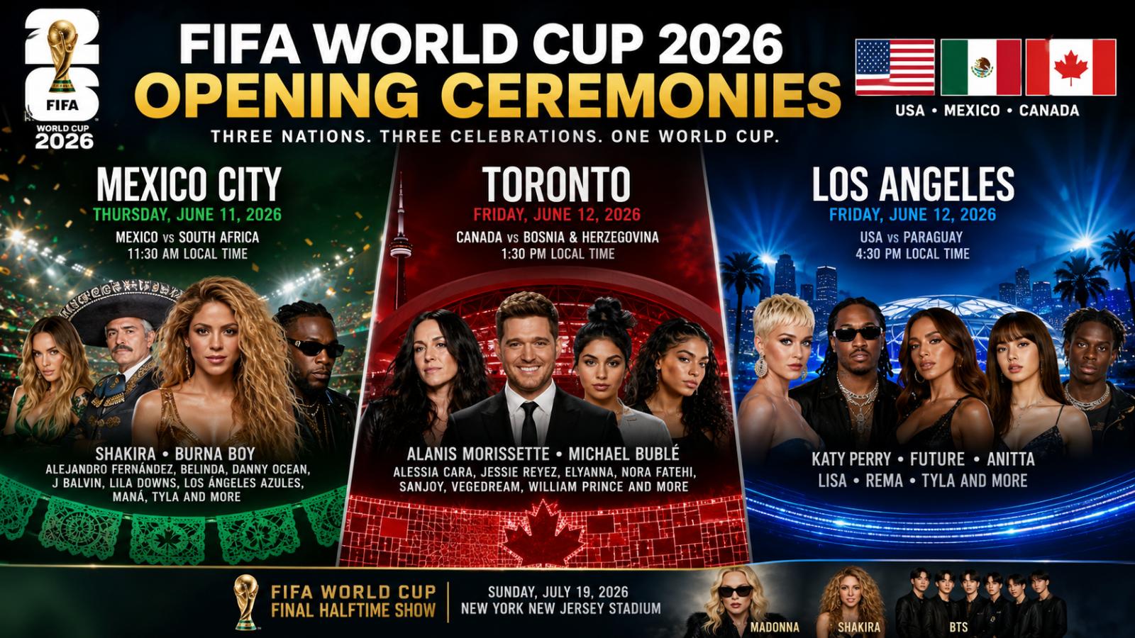 FIFA 2026 Opening Ceremony Schedule: Mexico, Canada and U.S. Events