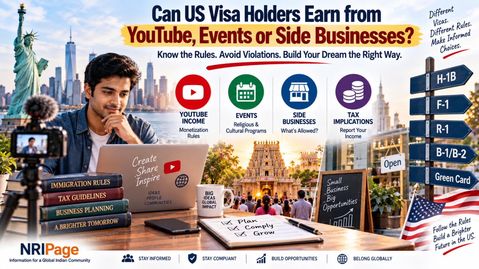 Can US visa holders earn from YouTube, events or side businesses?
